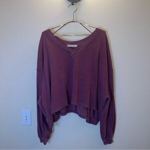 Free People We The Free Oversized Cropped Long Sleeve Top Mauve S